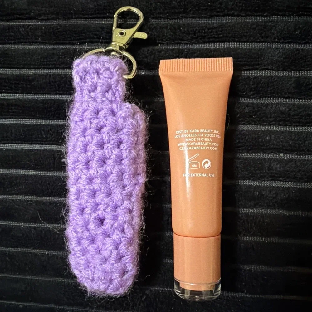 Handmade Crochet Lip Balm Holder Keychain + Kara Beauty Peach Lip Balm